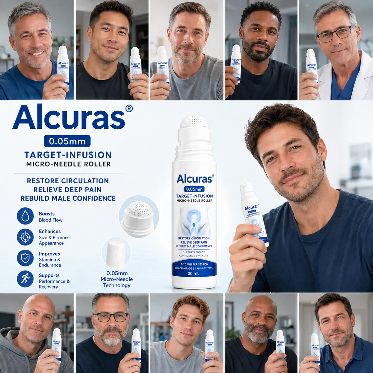 Alcuras™ 0.05mm Target-Infusion Micro-Needle Roller — Restore male vitality and confidence without medication